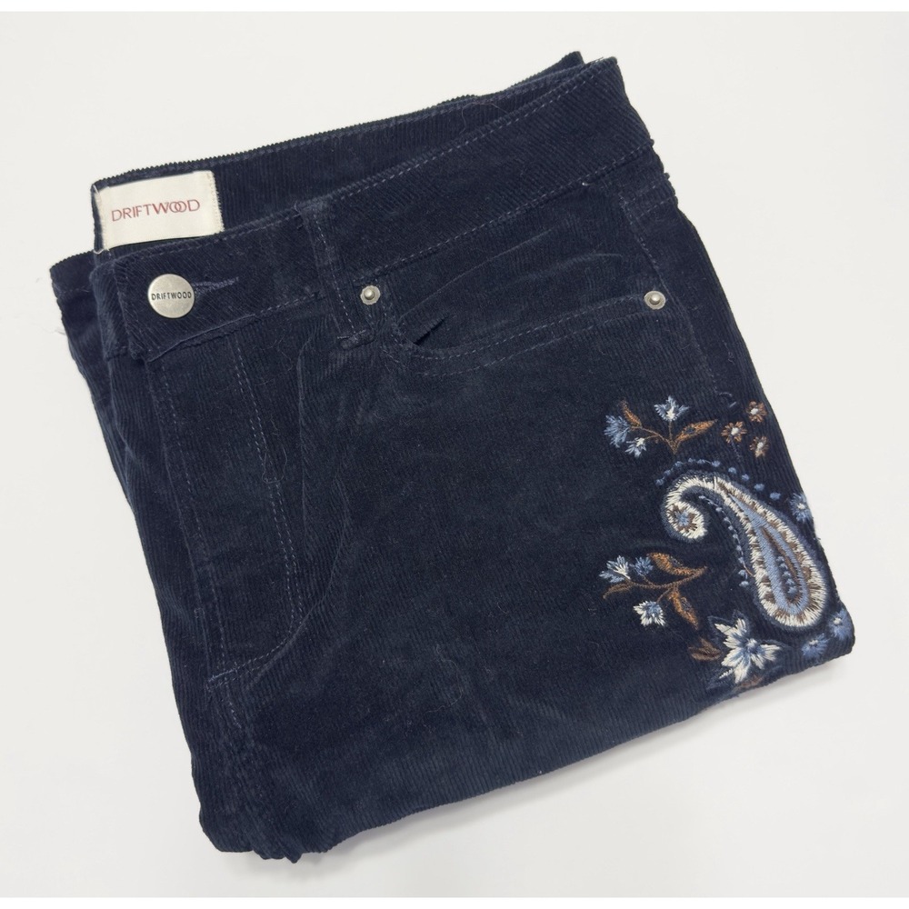 Driftwood Womens Wyatt Floral Embroidered Flared Corduroy Jeans Pants Sz 28 Boho